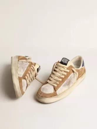 Stardan i beige nylon och mesh med insatser i tobaksfärgat mocka