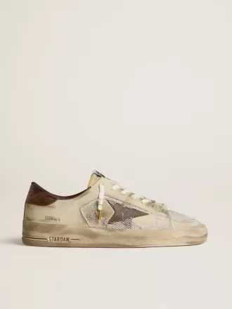Stardan i nubuck och mesh med brun stjärna i läder med ödlemönster