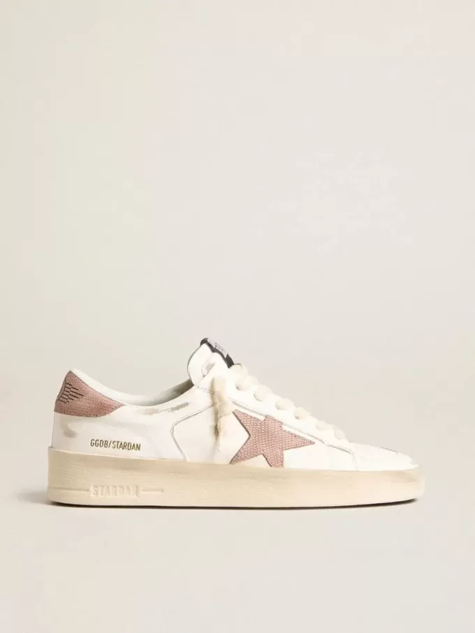 Stardan sneakers med rosa texturerad läderstjärna och hälflik Stardan sneakers med rosa texturerad läderstjärna och hälflik