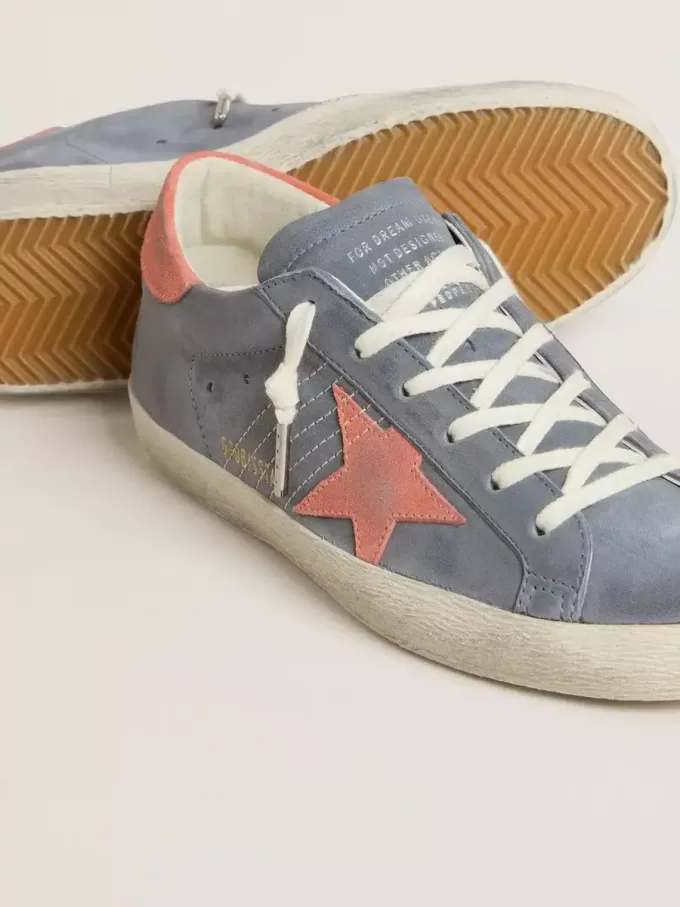 Super Star för damer i blått nubuck med rosa mockastjärna och hälflik