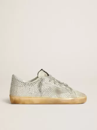 Super-Star för damer i åldrat vitt nubuck med Swarovski-kristaller