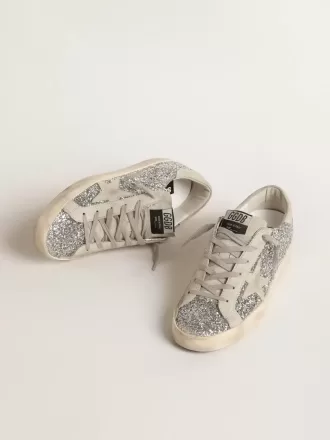 Super-Star för damer i silverglitter med isgrå mockastjärna
