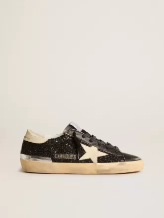 Super-Star för damer i svart glitter och nappa med krämfärgad läderstjärna och hälflik