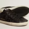 Super-Star för damer i svart nappa och glitter med glänsande svart läderstjärna Super-Star för damer i svart nappa och glitter med glänsande svart läderstjärna
