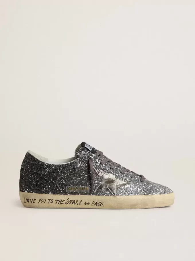 Super Star för damer med glitteröverdel och silvermetallisk läderstjärna