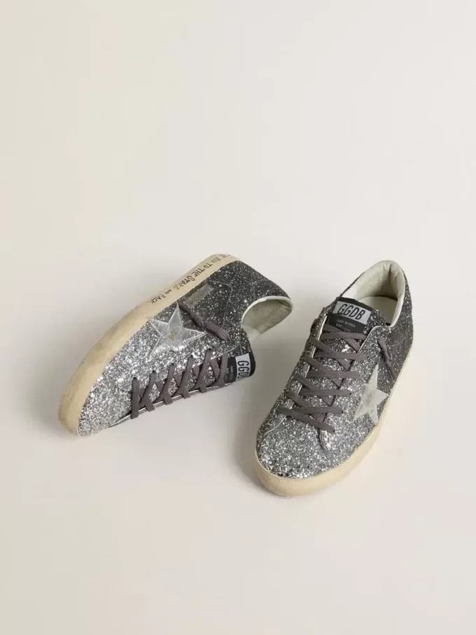 Super Star för damer med glitteröverdel och silvermetallisk läderstjärna