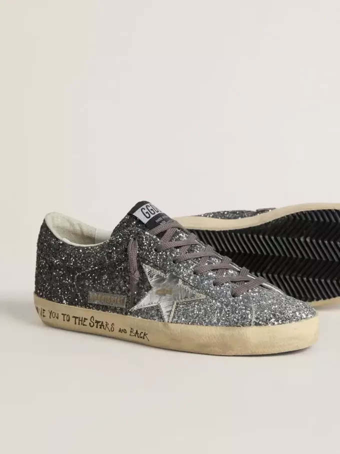 Super Star för damer med glitteröverdel och silvermetallisk läderstjärna