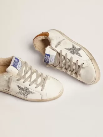 Super-Star för damer med shearlingfoder och silverglittrande stjärna
