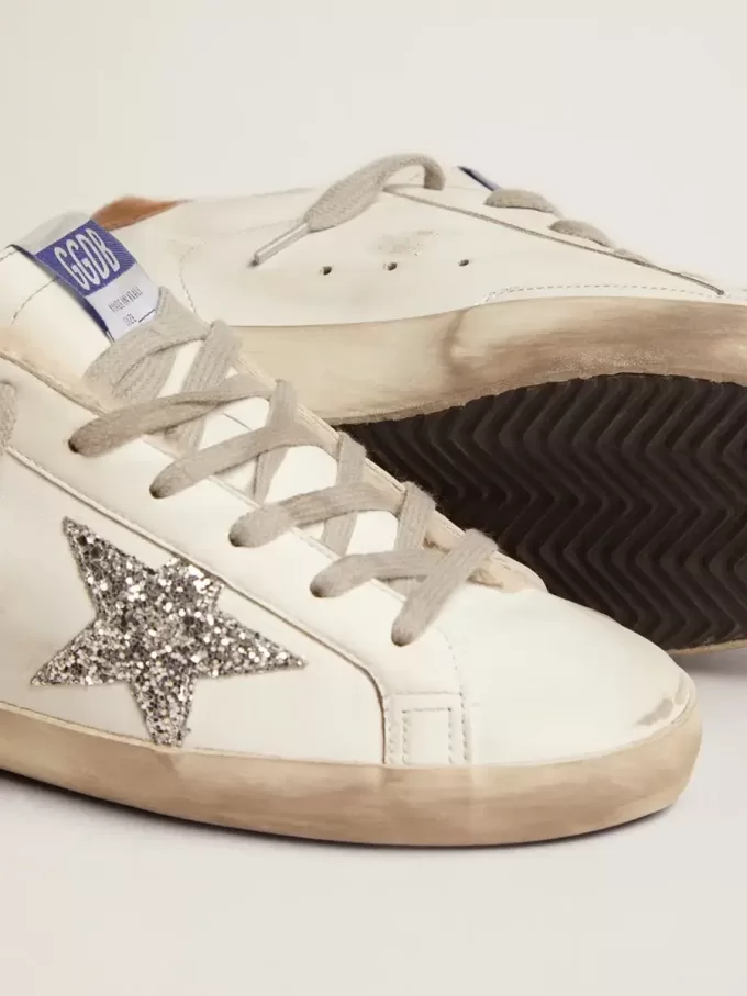 Super-Star för damer med shearlingfoder och silverglittrande stjärna