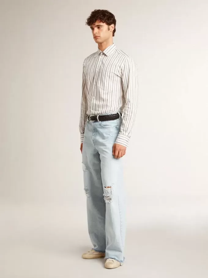 Super-Star för herr i läder med svart denimstjärna och svart läderflik på hälen Super-Star för herr i läder med svart denimstjärna och svart läderflik på hälen