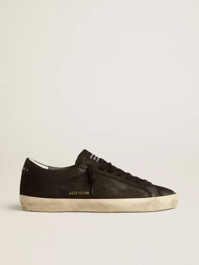 Super-Star för herr i svart nubuck med perforerad stjärna och svart nubuck-hälflik