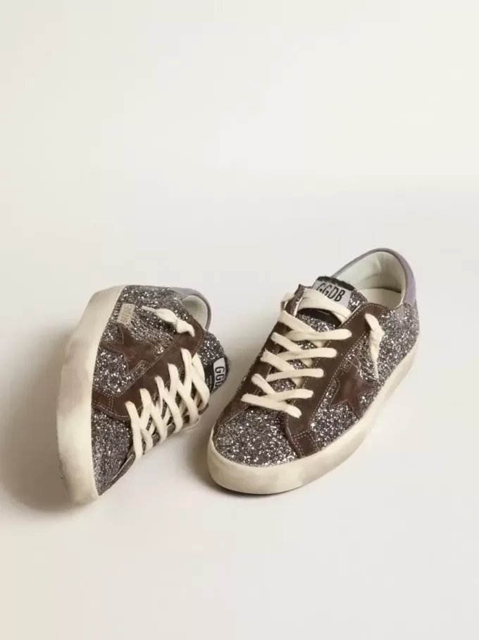 Super-Star i glitter med brun stjärna och lila hälflik Super-Star i glitter med brun stjärna och lila hälflik