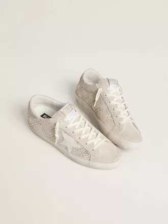Super-Star LTD för damer i mocka med Swarovski-kristaller och isgrå läderstjärna