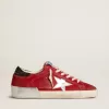 Super-Star LTD för damer i rött nubuck med läderstjärna och glitterklackflik Super-Star LTD för damer i rött nubuck med läderstjärna och glitterklackflik