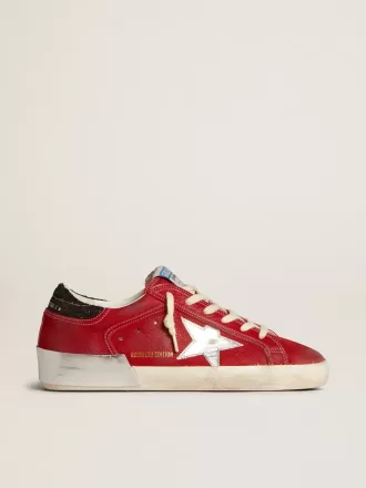 Super-Star LTD för damer i rött nubuck med läderstjärna och glitterklackflik