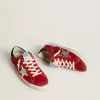 Super-Star LTD för damer i rött nubuck med läderstjärna och glitterklackflik Super-Star LTD för damer i rött nubuck med läderstjärna och glitterklackflik