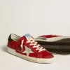 Super-Star LTD för damer i rött nubuck med läderstjärna och glitterklackflik Super-Star LTD för damer i rött nubuck med läderstjärna och glitterklackflik