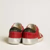 Super-Star LTD för damer i rött nubuck med läderstjärna och glitterklackflik Super-Star LTD för damer i rött nubuck med läderstjärna och glitterklackflik