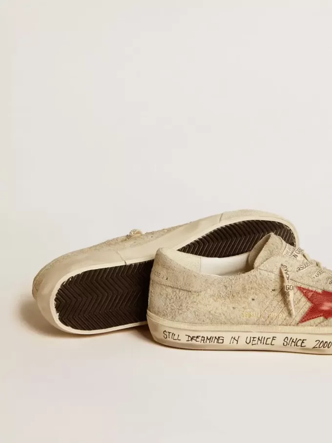 Super-Star LTD för herr i grå mocka med röd läderstjärna