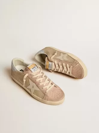 Super-Star LTD i vitt nät och rosa nubuck med Swarovski-kristaller på hälfliken