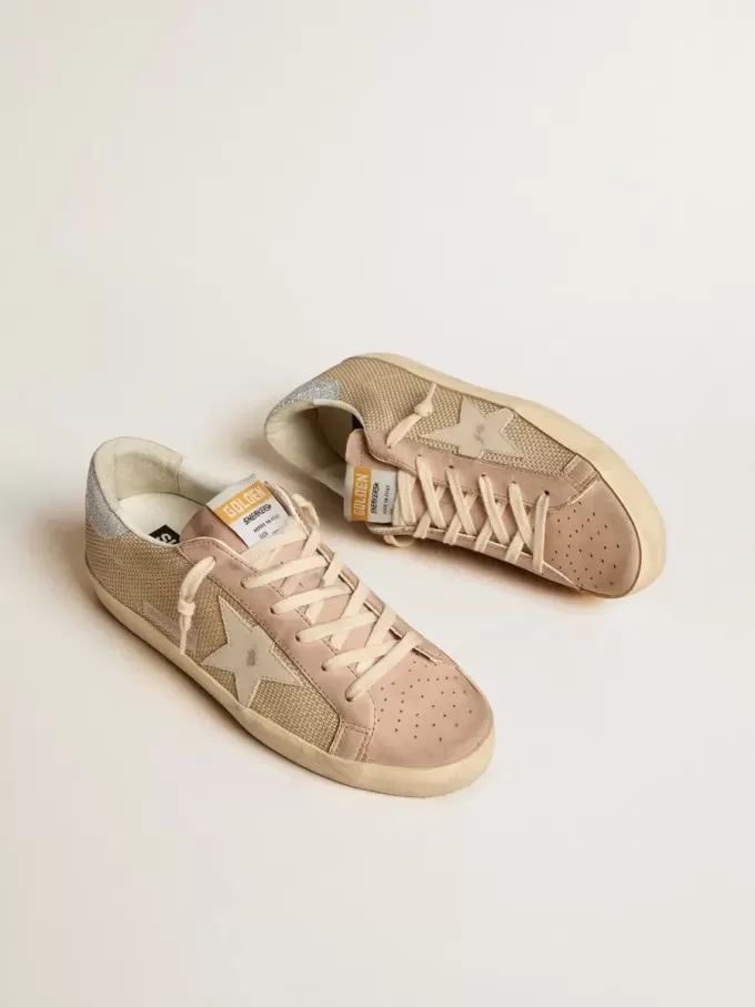 Super-Star LTD i vitt nät och rosa nubuck med Swarovski-kristaller på hälfliken Super-Star LTD i vitt nät och rosa nubuck med Swarovski-kristaller på hälfliken