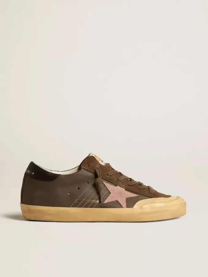 Super-Star Penstar LTD för damer i brunt läder med rosa mockastjärna Super-Star Penstar LTD för damer i brunt läder med rosa mockastjärna
