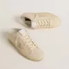 Super-Star Sabot för damer i beige canvas med broderade pärlor och beige mockastjärna