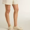 Super-Star Sabot för damer i beige canvas med broderade pärlor och beige mockastjärna