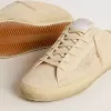 Super-Star Sabot för damer i beige canvas med broderade pärlor och beige mockastjärna