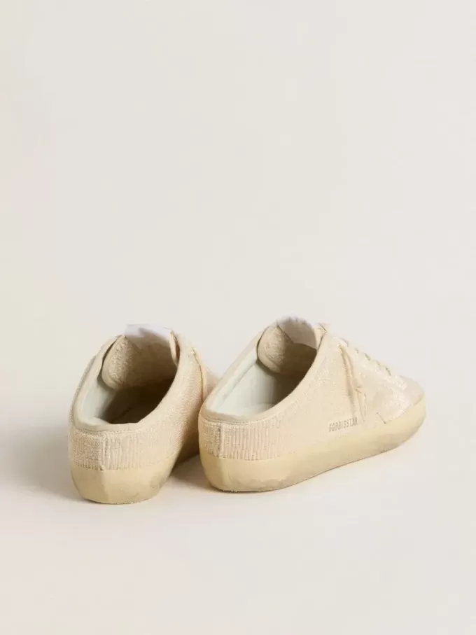 Super-Star Sabot för damer i beige canvas med broderade pärlor och beige mockastjärna