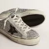 Super-Star Sabot för damer i silverglitter med svart läderstjärna