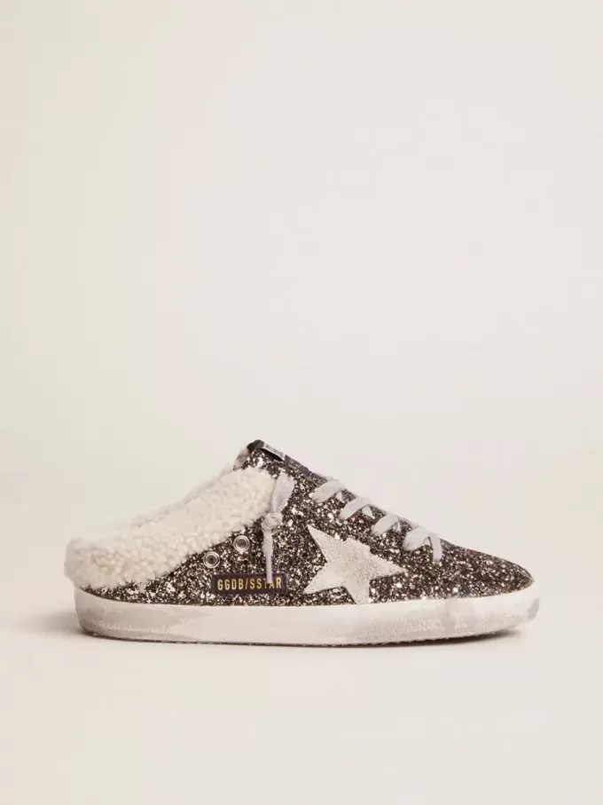 Super-Star Sabot för damer med glitter och fårskinnsfoder