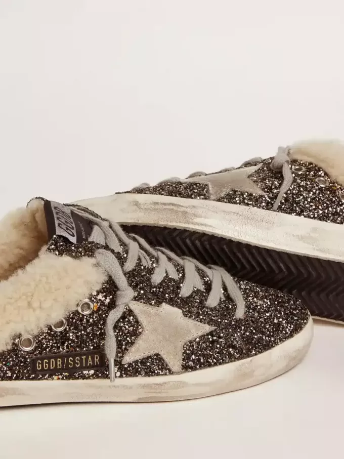 Super-Star Sabot för damer med glitter och fårskinnsfoder