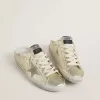 Super-Star Sabots i platinafolierat läder med beige mockastjärna Super-Star Sabots i platinafolierat läder med beige mockastjärna