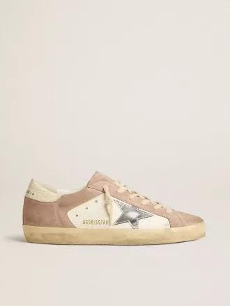 Super-Star-sneakers för damer i rosa mocka med silvermetallisk läderstjärna
