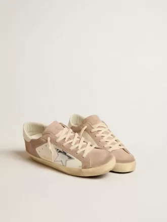 Super-Star-sneakers för damer i rosa mocka med silvermetallisk läderstjärna