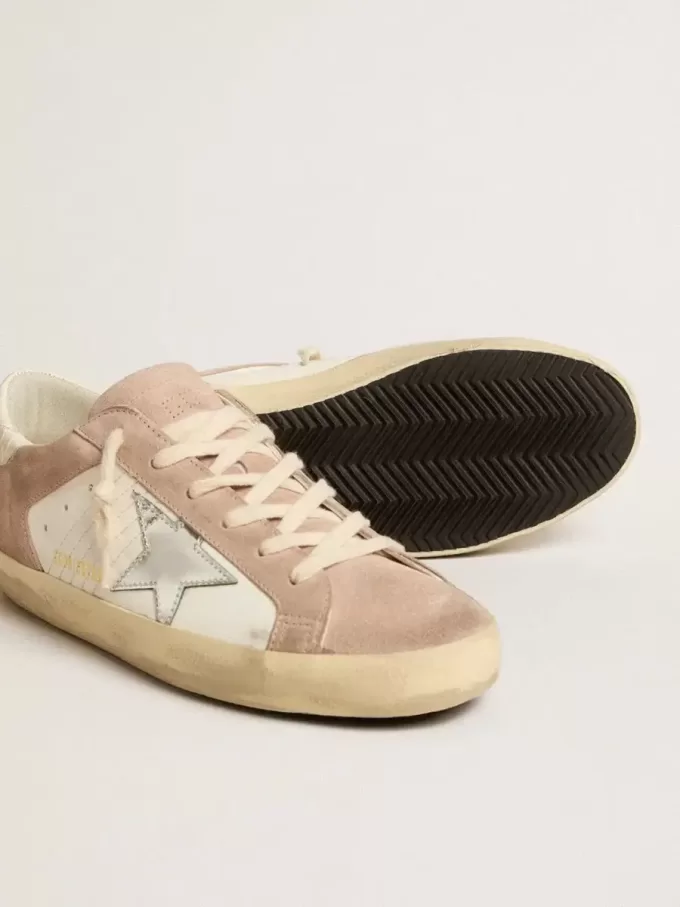 Super-Star-sneakers för damer i rosa mocka med silvermetallisk läderstjärna Super-Star-sneakers för damer i rosa mocka med silvermetallisk läderstjärna