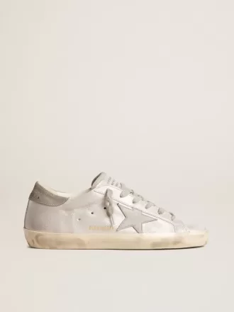 Super-Star sneakers i gråvitt glitterläder med läderstjärna