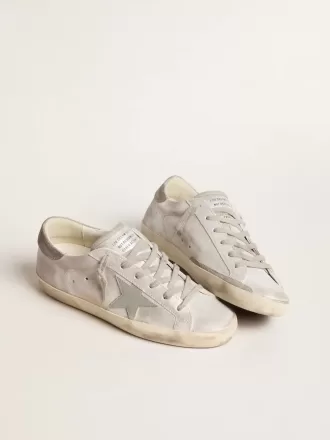 Super-Star sneakers i gråvitt glitterläder med läderstjärna