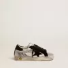 Super-Star sneakers i silverläder med insatser i mocka