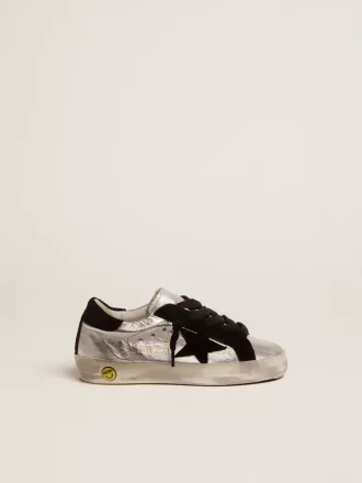 Super-Star sneakers i silverläder med insatser i mocka