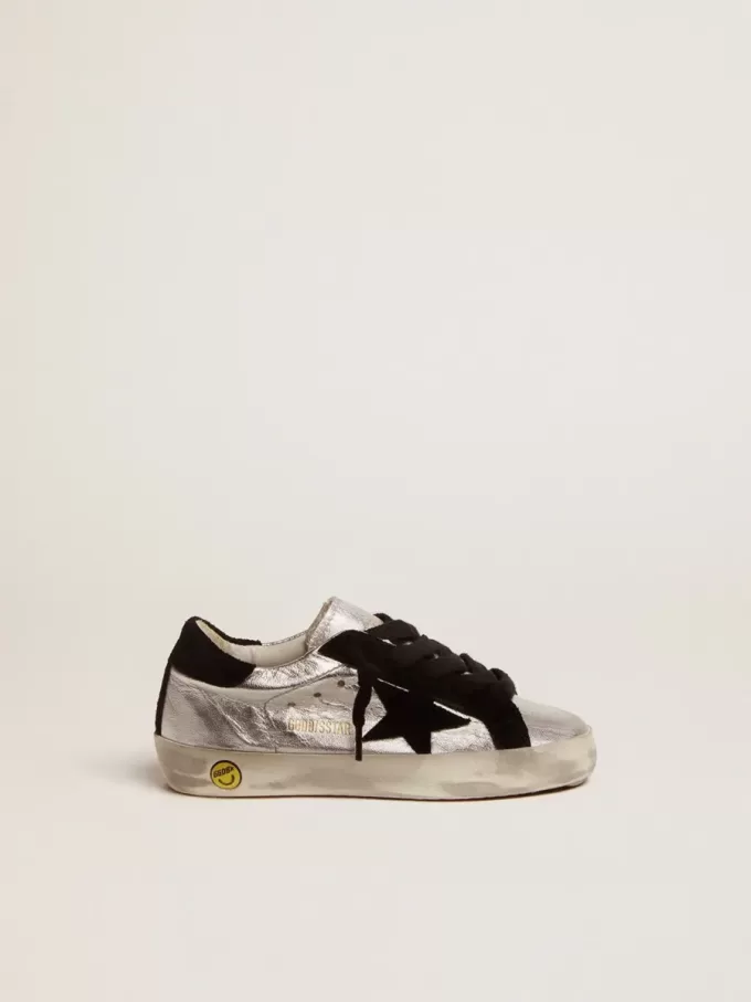 Super-Star sneakers i silverläder med insatser i mocka