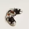 Super-Star sneakers i silverläder med insatser i mocka