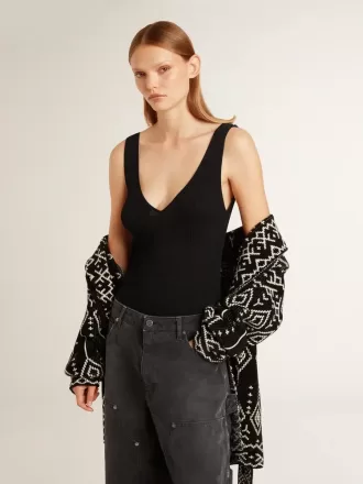 Svart bodysuit med V-ringning för dam