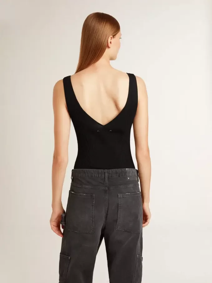Svart bodysuit med V-ringning för dam