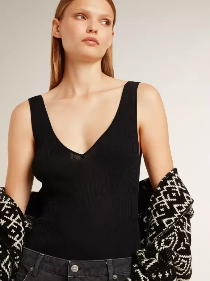 Svart bodysuit med V-ringning för dam