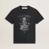 Svart bomullst-shirt för herr med tryck på framsidan