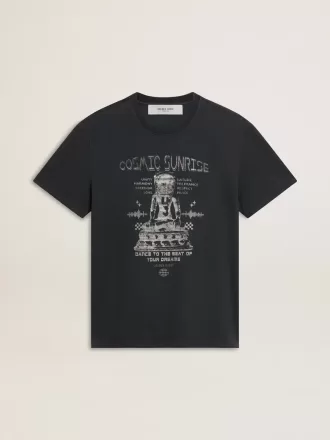 Svart bomullst-shirt för herr med tryck på framsidan