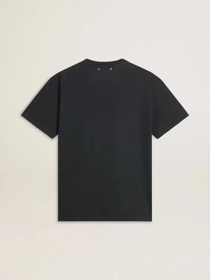 Svart bomullst-shirt för herr med tryck på framsidan