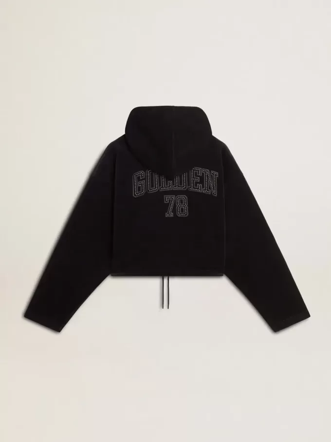 Svart chenille-tröja för damer med broderi på ryggen Svart chenille-tröja för damer med broderi på ryggen